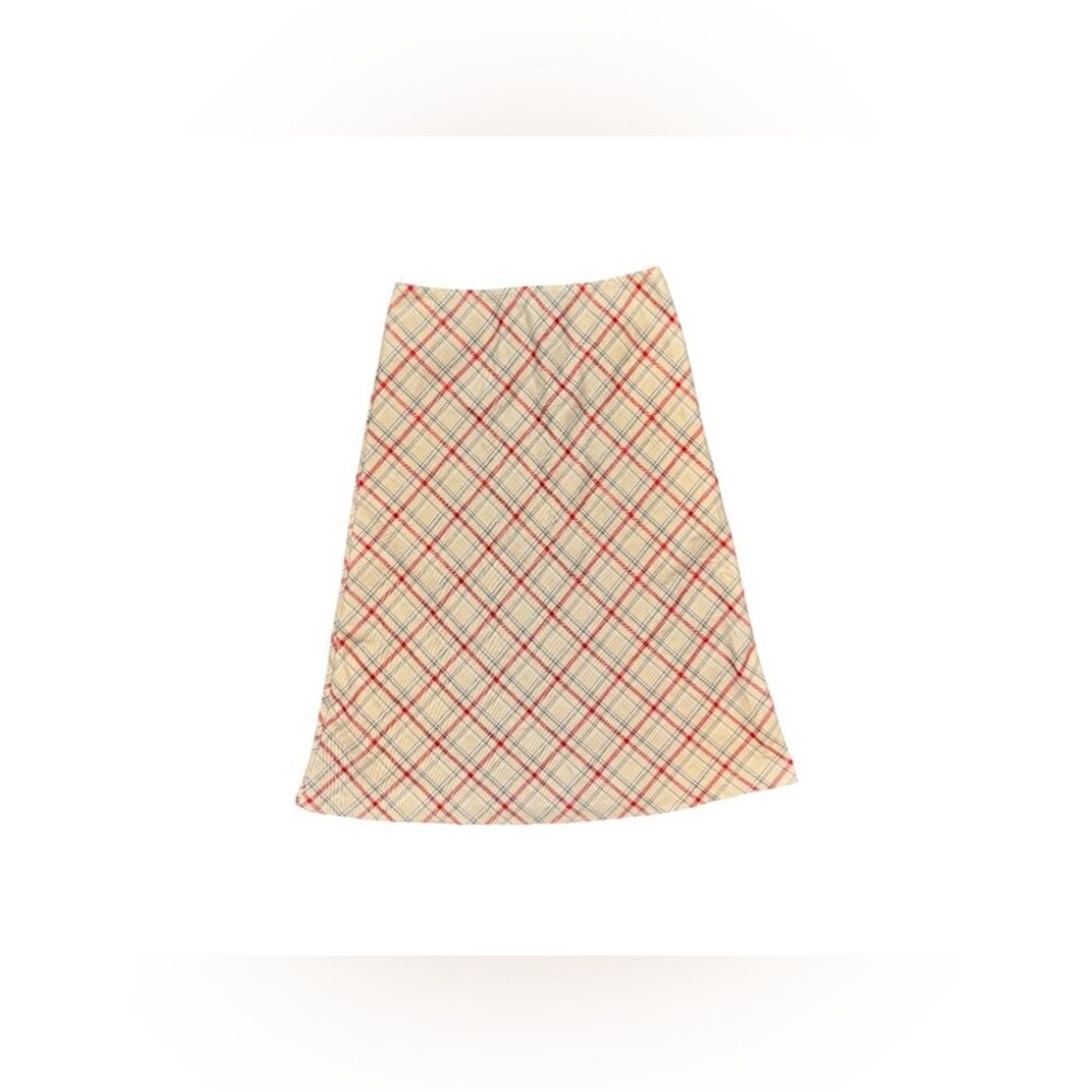 Y2K Necessary Objects Beige Red Black Plaid Midi Skirt Size Small